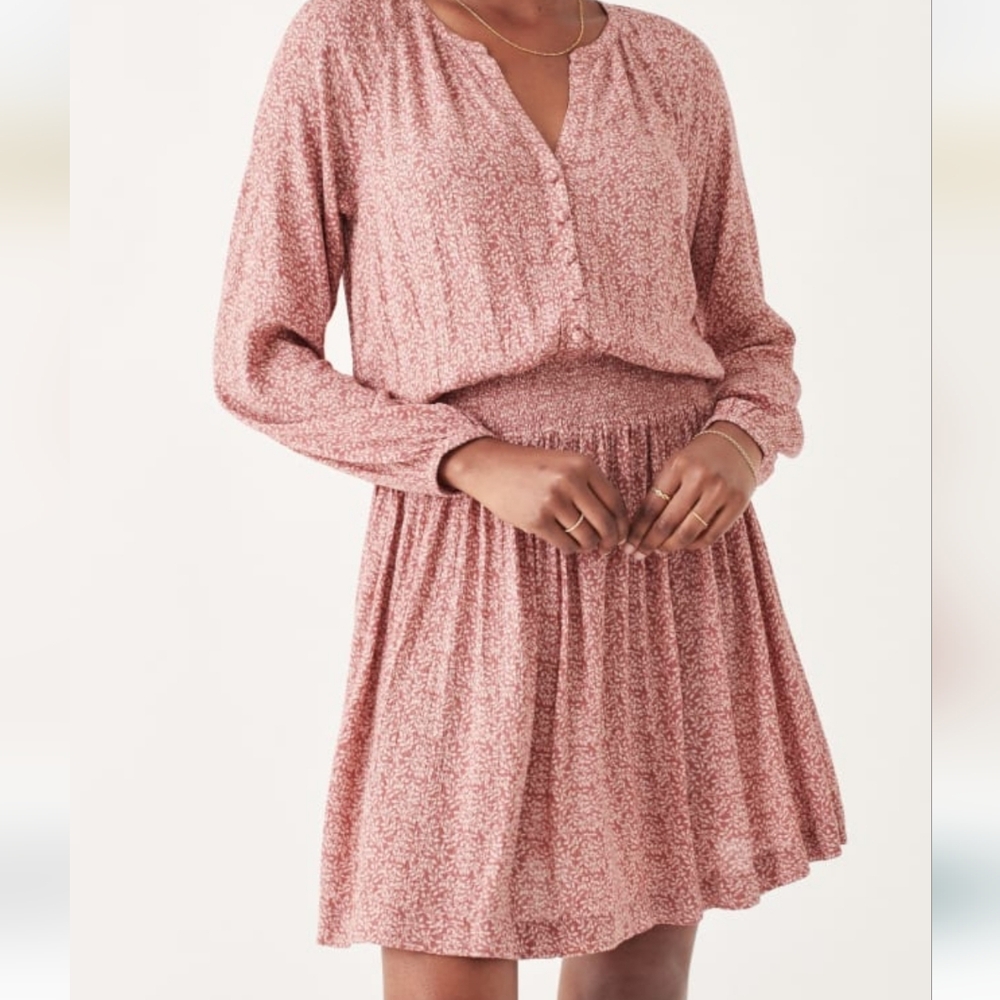 Faherty Montara Mini Dress Mauve Leaf Batik Size Small